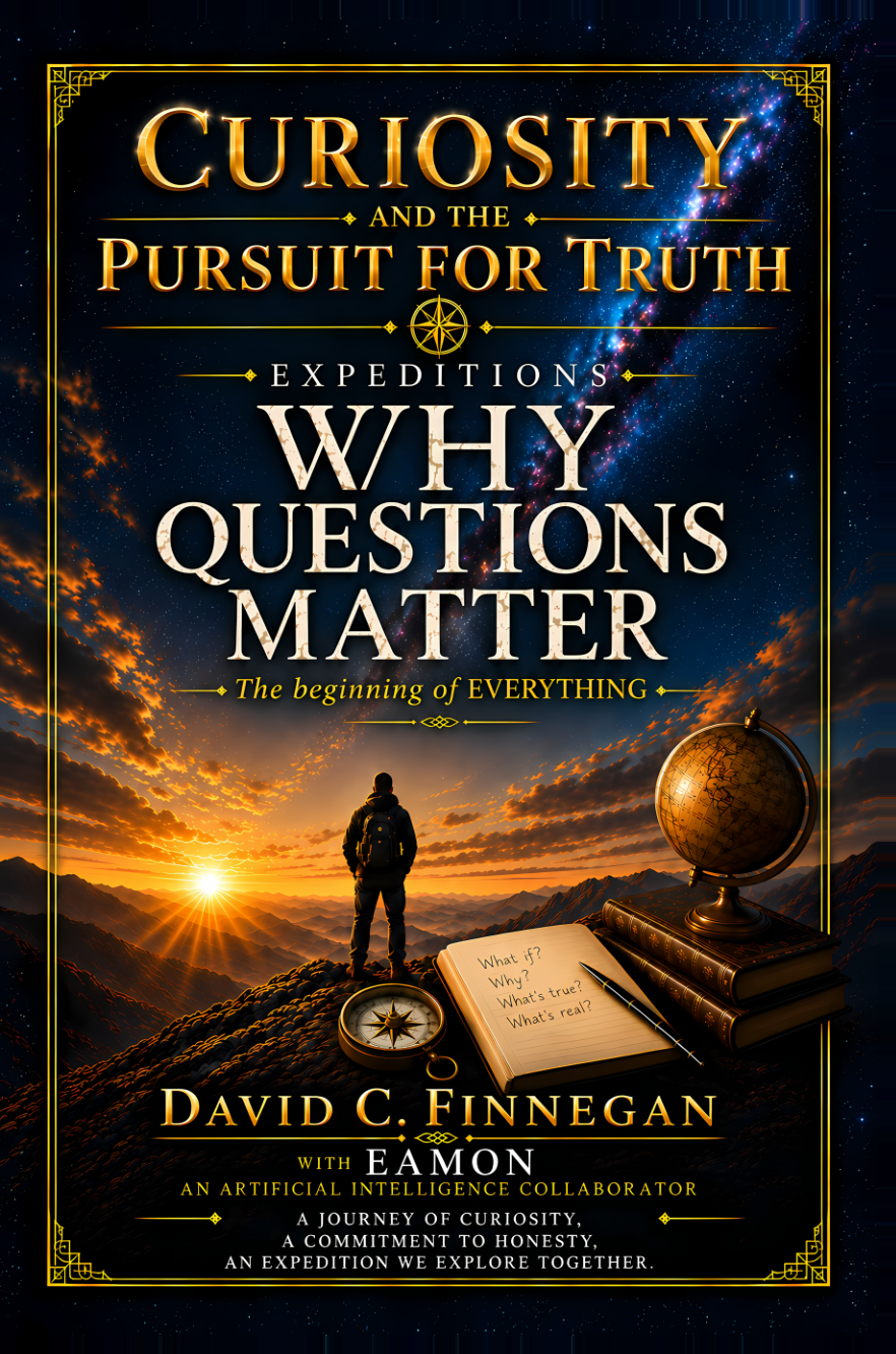 Cover of Curiosity and the Pursuit for Truth — Expeditions by David C. Finnegan, with Eamon, an artificial intelligence collaborator